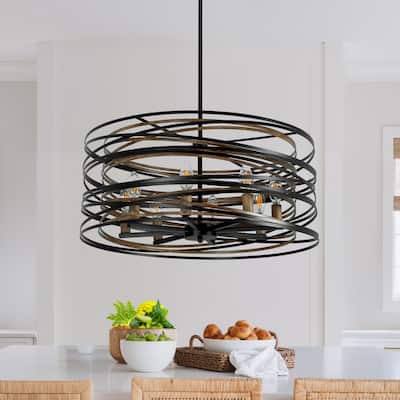 Modern Farmhouse 8-Light Drum Chandelier Kitchen Lighting for Dining