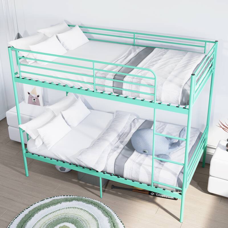 Bunk Bed with Ladder and high Guardrail, Able to Split, Metal Bunk Bed, Storage Space, Noise Free,Twin Over Twin Size