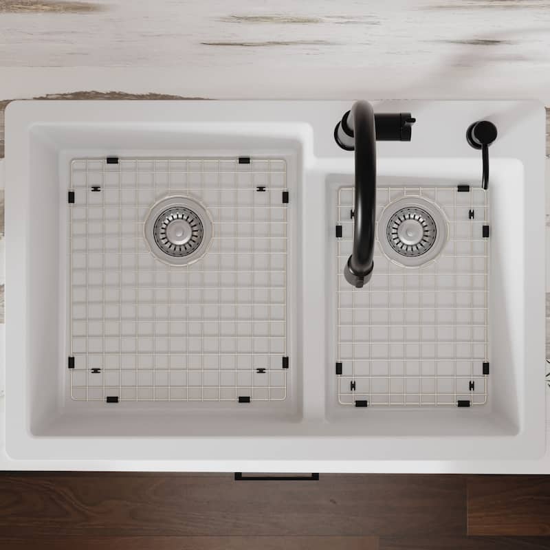 Karran 33" Top Mount Large/Small Bowl Quartz Kitchen Sink Kit - 33" x 22" x 9"