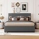 preview thumbnail 2 of 16, Queen Size Upholstered Platform Bed with Classic Headboard and 4 Drawers, Linen Fabric