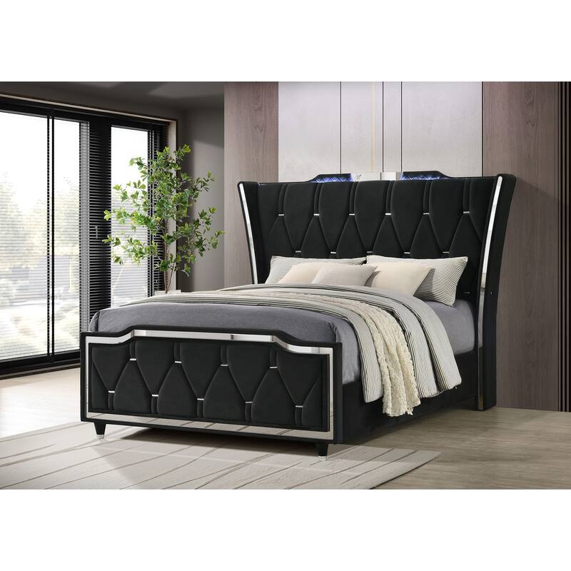 Lorient LED Upholstered Bed Black