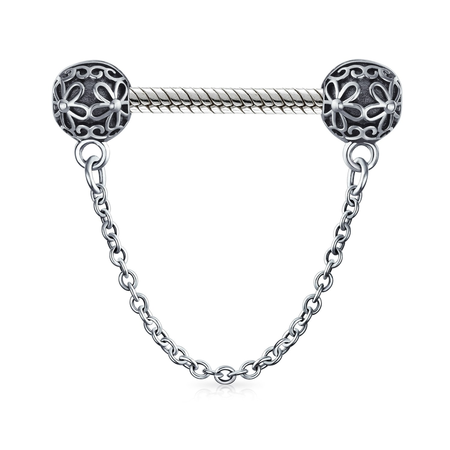 Handcuff Safety Chain Spacer Stopper Clasp Charm Bead For Women 925 Sterling Silver Fits European Bracelet