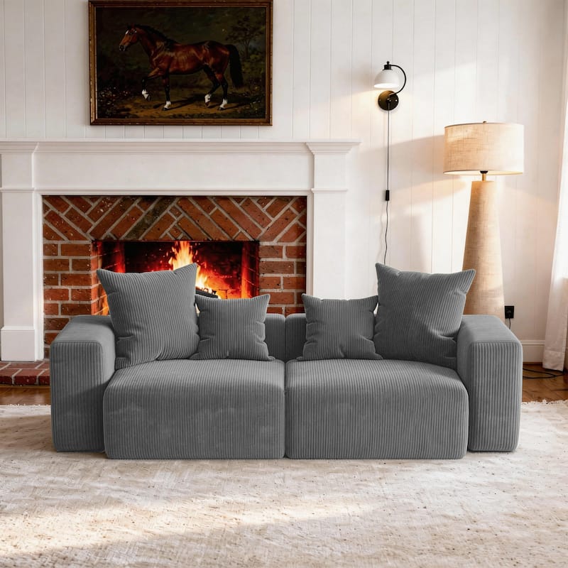 Corduroy Upholstered Modular Sectional Sofa with Ottoman