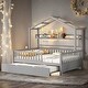 preview thumbnail 24 of 33, Full Size Wooden House Bed Kids Bed with Twin Size Trundle and Shelf Grey