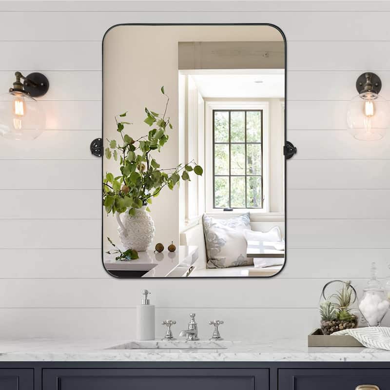 Rectangular Metal Framed Pivoted Bathroom Wall Vanity Mirror Adjustable Wall-Mounted For Modern Wall Decor