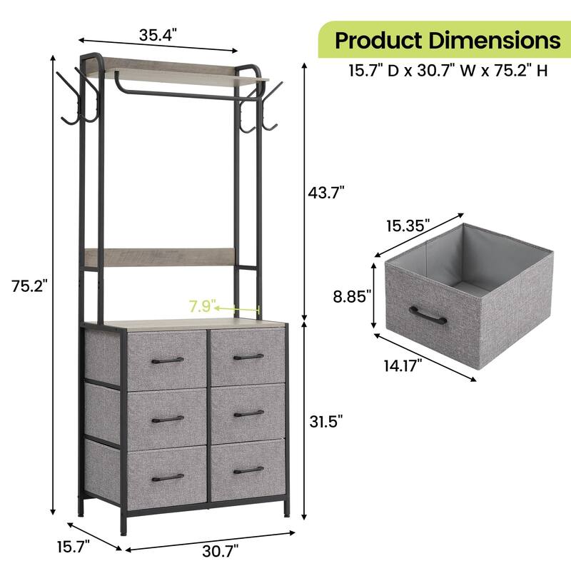 Clothes Rack Storage Organizer with 4 Drawers and Wooden Top Garment Rack
