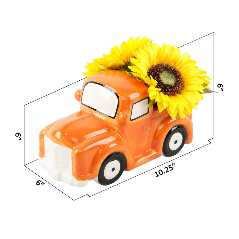 10.25"L Fake Sunflowers in Ceramic Truck