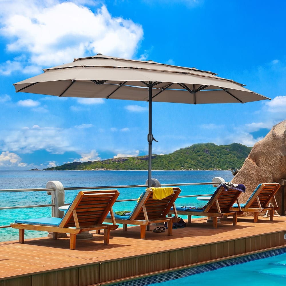 Autlaycil 15ft Outdoor Patio Umbrellas，3 Tier Vented and Large Market Table Umbrella