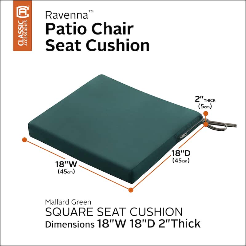 Classic Accessories Ravenna Water-Resistant Patio Chair Seat Cushion, 18 x 18 x 2 Inch - Mallard Green