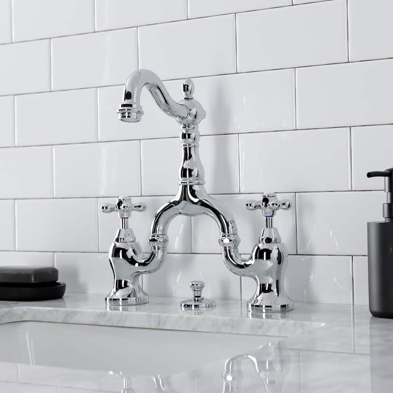 English Country Bridge Bathroom Faucet with Brass Pop-Up