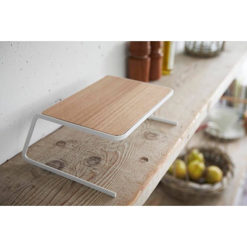 Yamazaki Home Dish Riser - 2 Sizes, Steel and Wood, Small, Holds 3.3 lbs