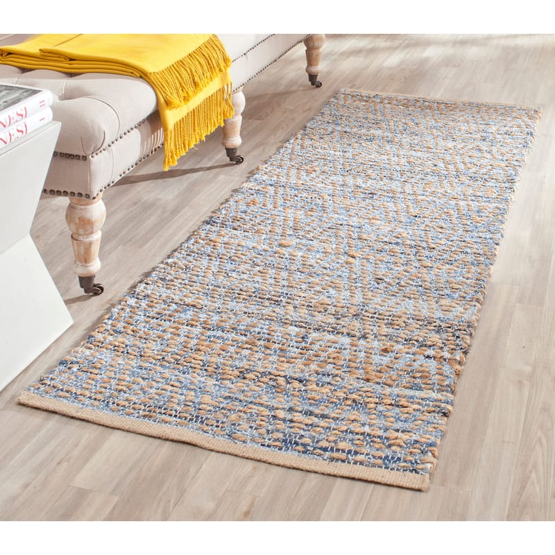 SAFAVIEH Handmade Cape Cod Irenea Coastal Jute Rug - 2'3" x 12' Runner - Natural/Blue