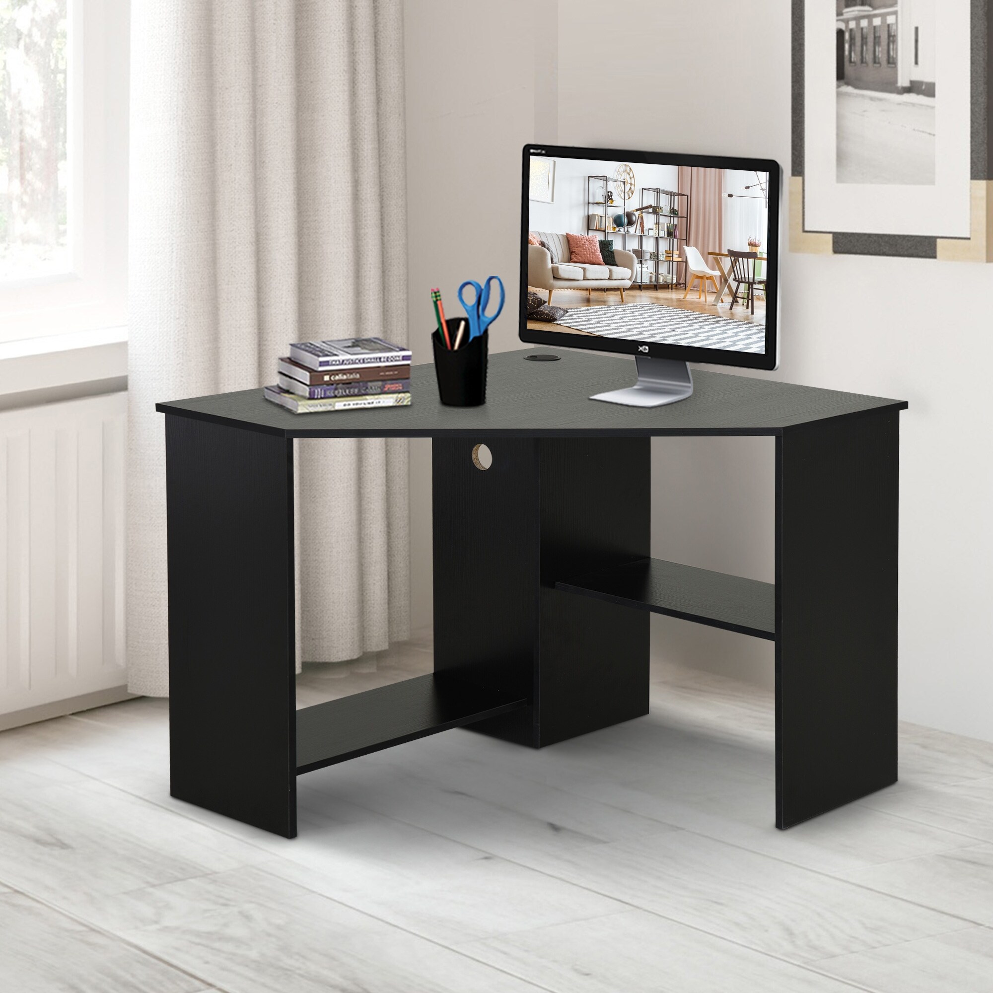 Shop Homcom Multi Tier Corner Computer Desk Writing Table For Home
