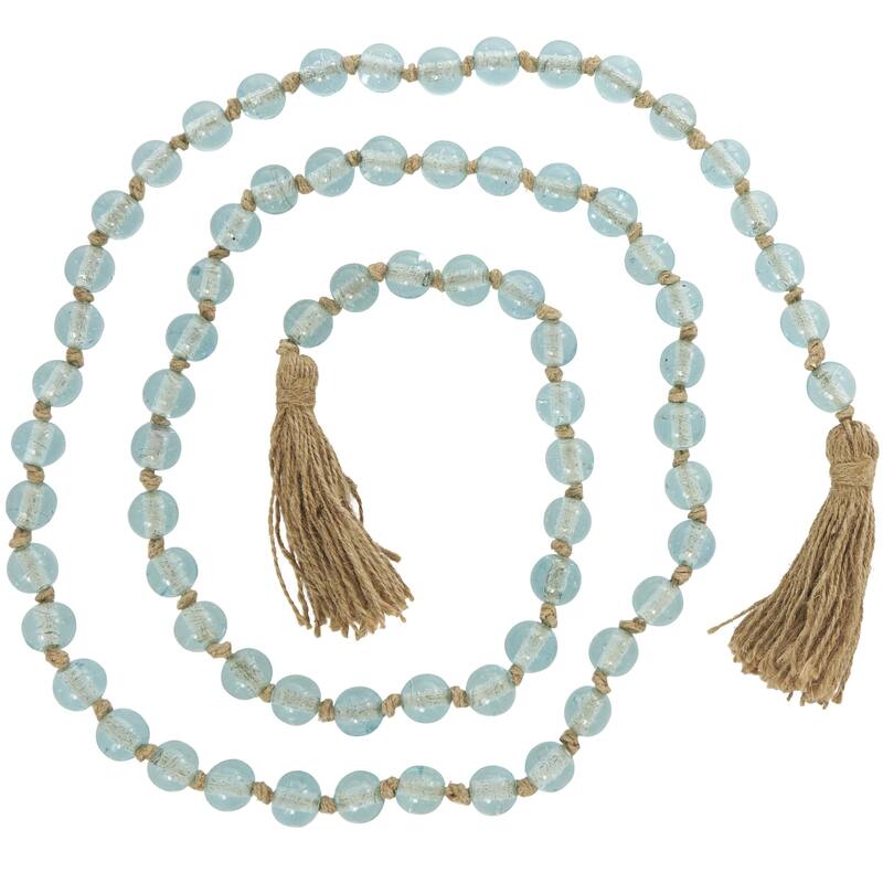 Glass Handmade Round Long Frosted Beaded Garland with Tassel with Knotted Brown Jute - Various Colors - Roche River Decor
