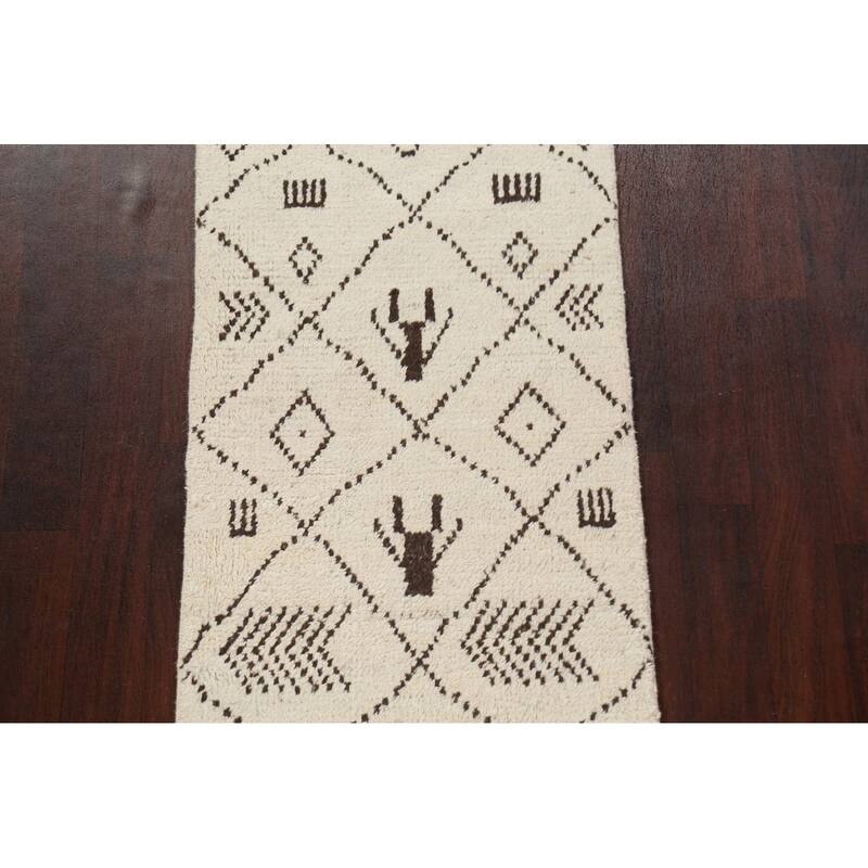 Trellis Tribal Moroccan Oriental Runner Rug Hand-knotted Wool Carpet - 2'6" x 10'8"