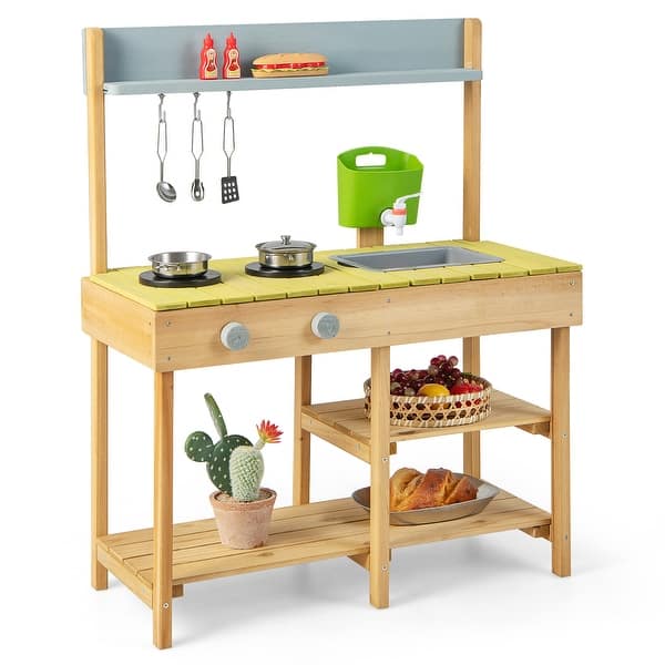 slide 2 of 14, Wooden Pretend Play Toy Kitchen with Stove Open Top Shelf and Spacious Tabletop - 29.5" x 14" x 36" Kids