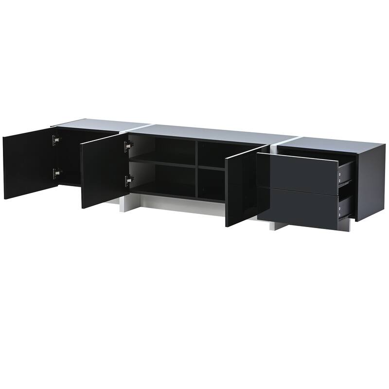 Modern Rectangular TV Stand, High-Gloss UV SurfaceTV Stand, for TVs Up to 80" with 2 Drawers and 3 Cabinets, for Living Room