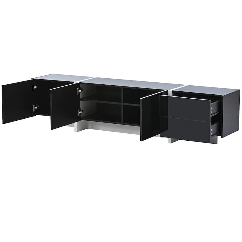 Siavonce White & Black Contemporary Rectangle Design TV Stand - 74.8''W x 13.7''D x 17.7''H
