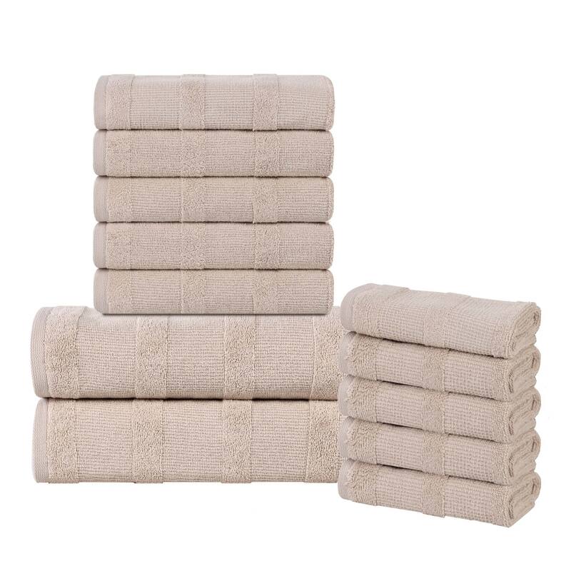 Superior Roma Cotton Assorted Ribbed Solid Towel Set of 12