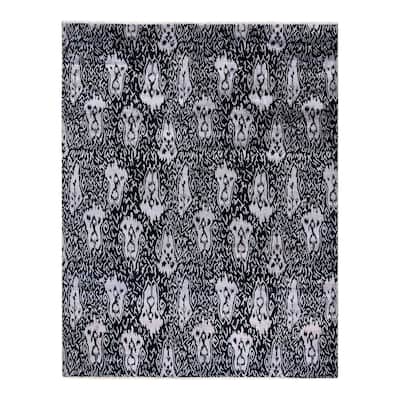 Ikat One-of-a-Kind Hand-Knotted Area Rug, Black - 8' 1" x 10' 4"