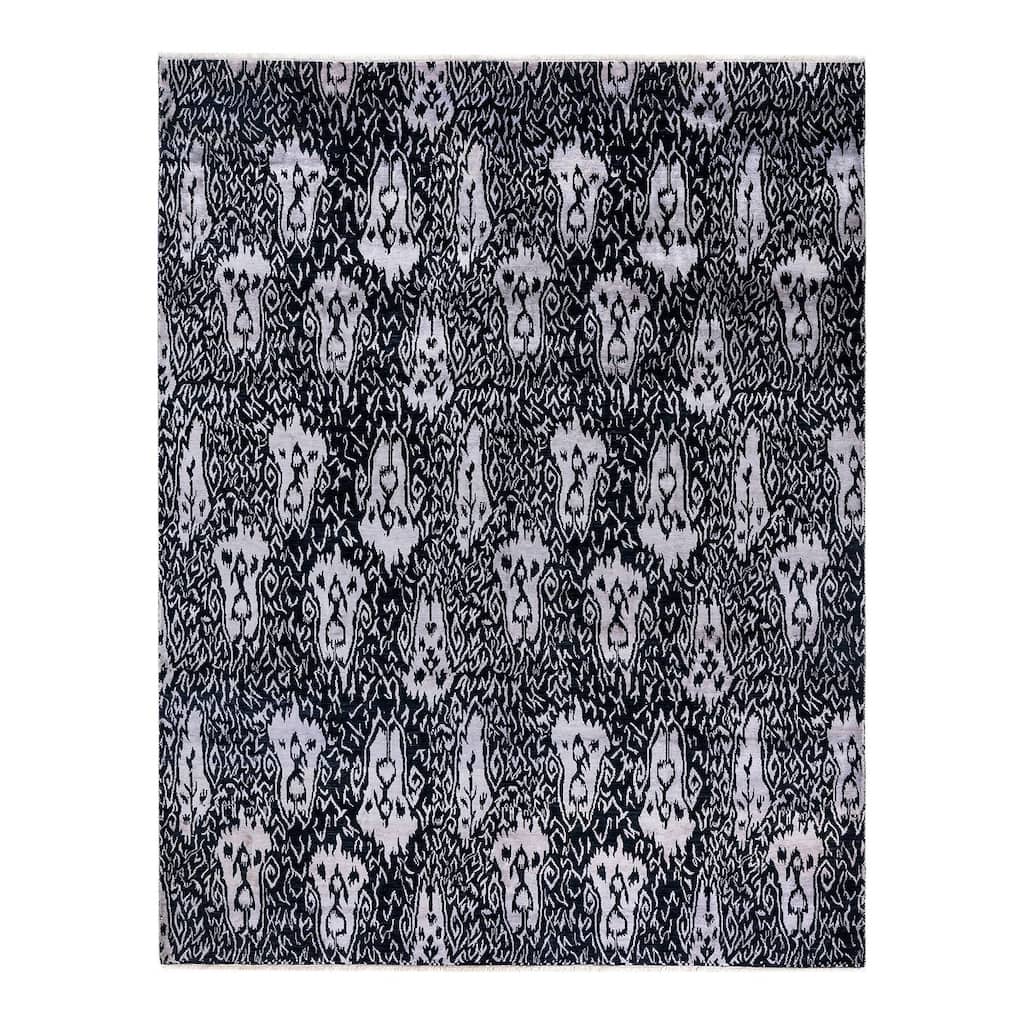 Ikat One-of-a-Kind Hand-Knotted Area Rug, Black - 8' 1" x 10' 4"
