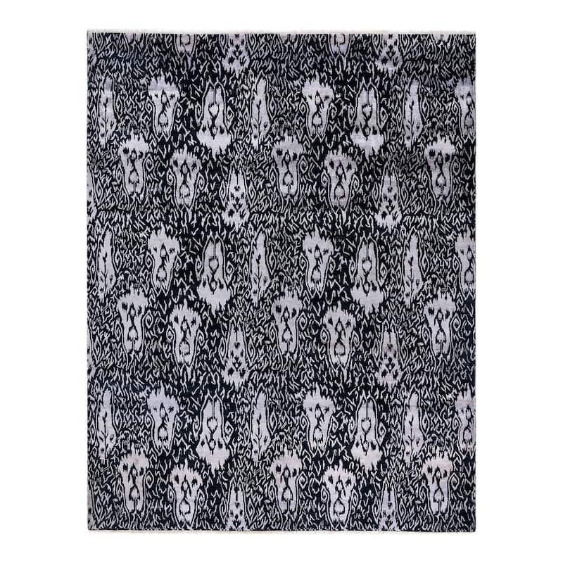 Ikat One-of-a-Kind Hand-Knotted Area Rug, Black - 8' 1" x 10' 4"
