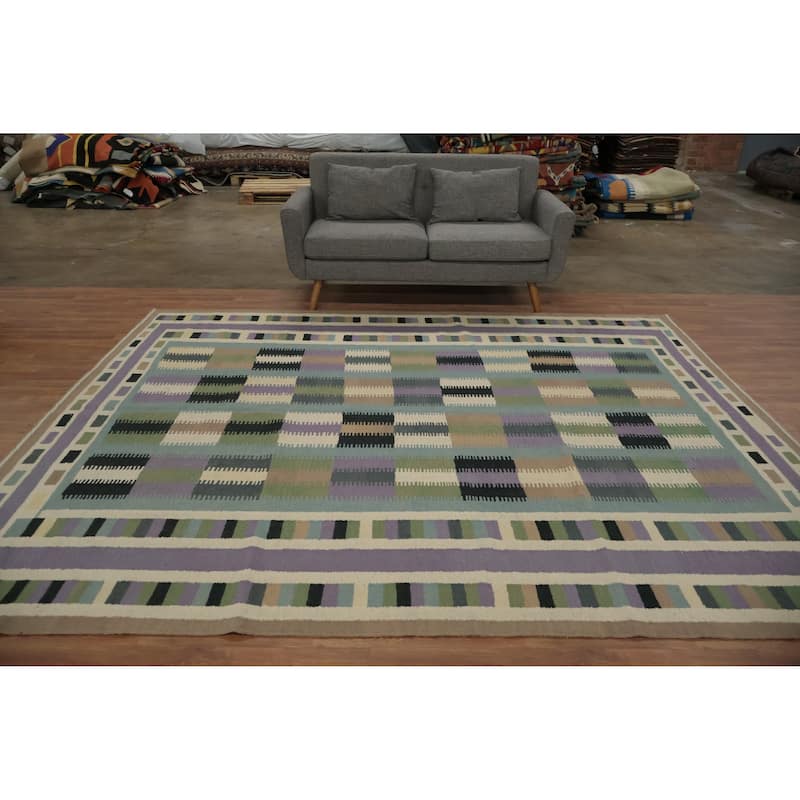 Hand Woven Oriental 100% Wool Carpet Southwestern Modern Multi-Colored Kilim Area Rug - 10' 2'' X 8' 5''