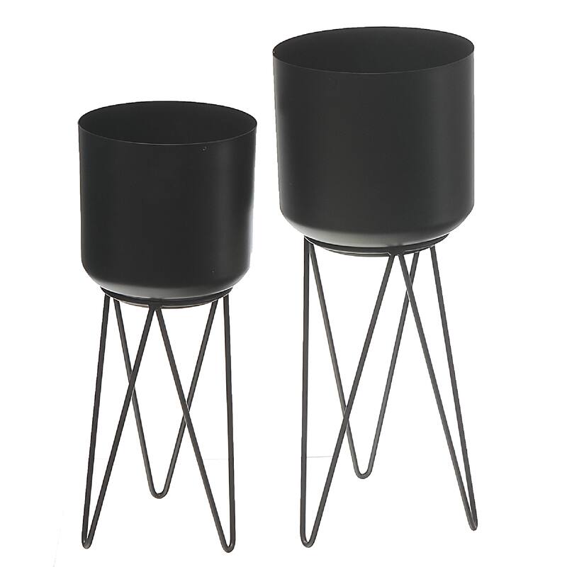 Planters With Tripod Stand Black Set of 2