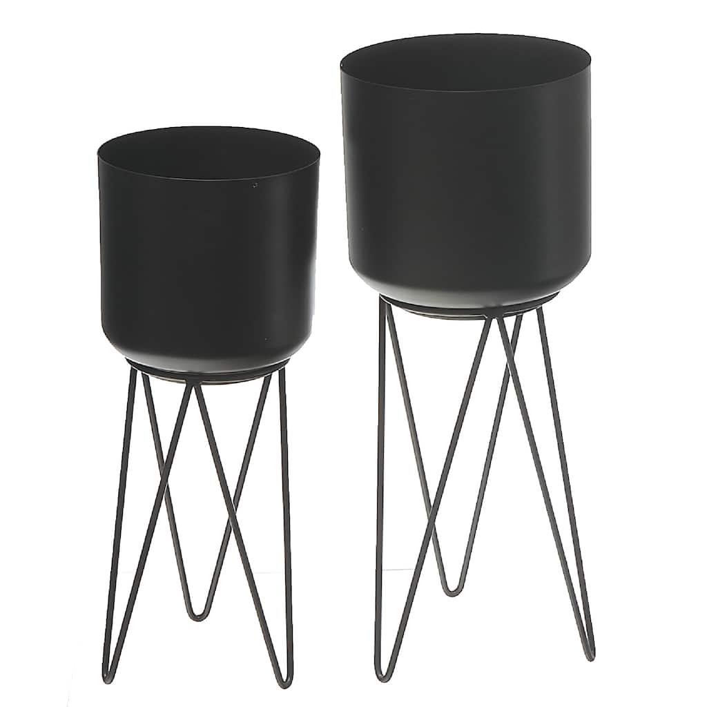Planters With Tripod Stand Black Set of 2