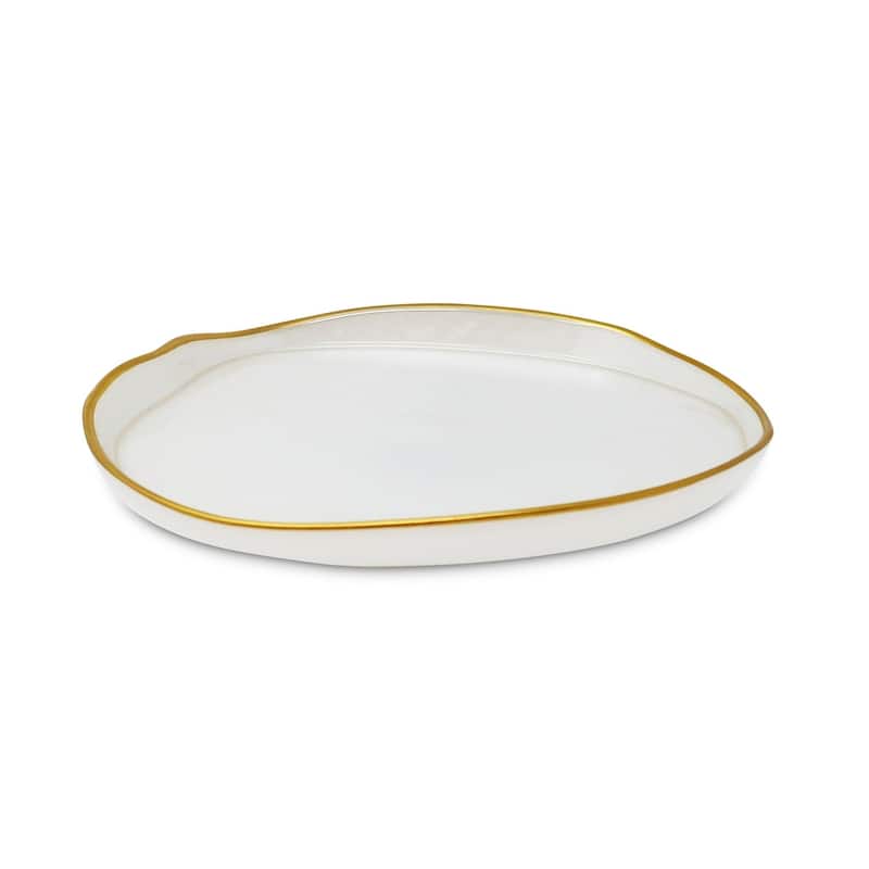 Set of 4 Organic Shaped Plates, White with Gold Sides - Salad Plate