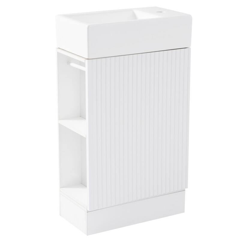18.6" Bathroom Vanity with Sink Combo, Small Bathroom Cabinet with 2-Tier Shelf, Bathroom Vanity Set with Ceramic Sink