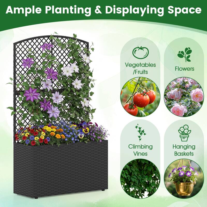 Gymax 49'' Raised Garden Bed w/ Trellis Wicker Planter Box w/ Privacy