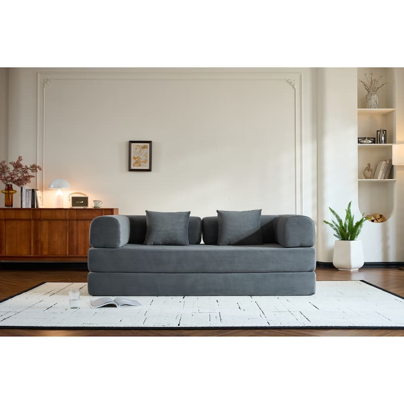 Convertible Sleeper Sofa Bed with Pillow, Corduroy Folding Mattress Couch with Fixed-Shape Frame, Floor Lounge Loveseat Sofa