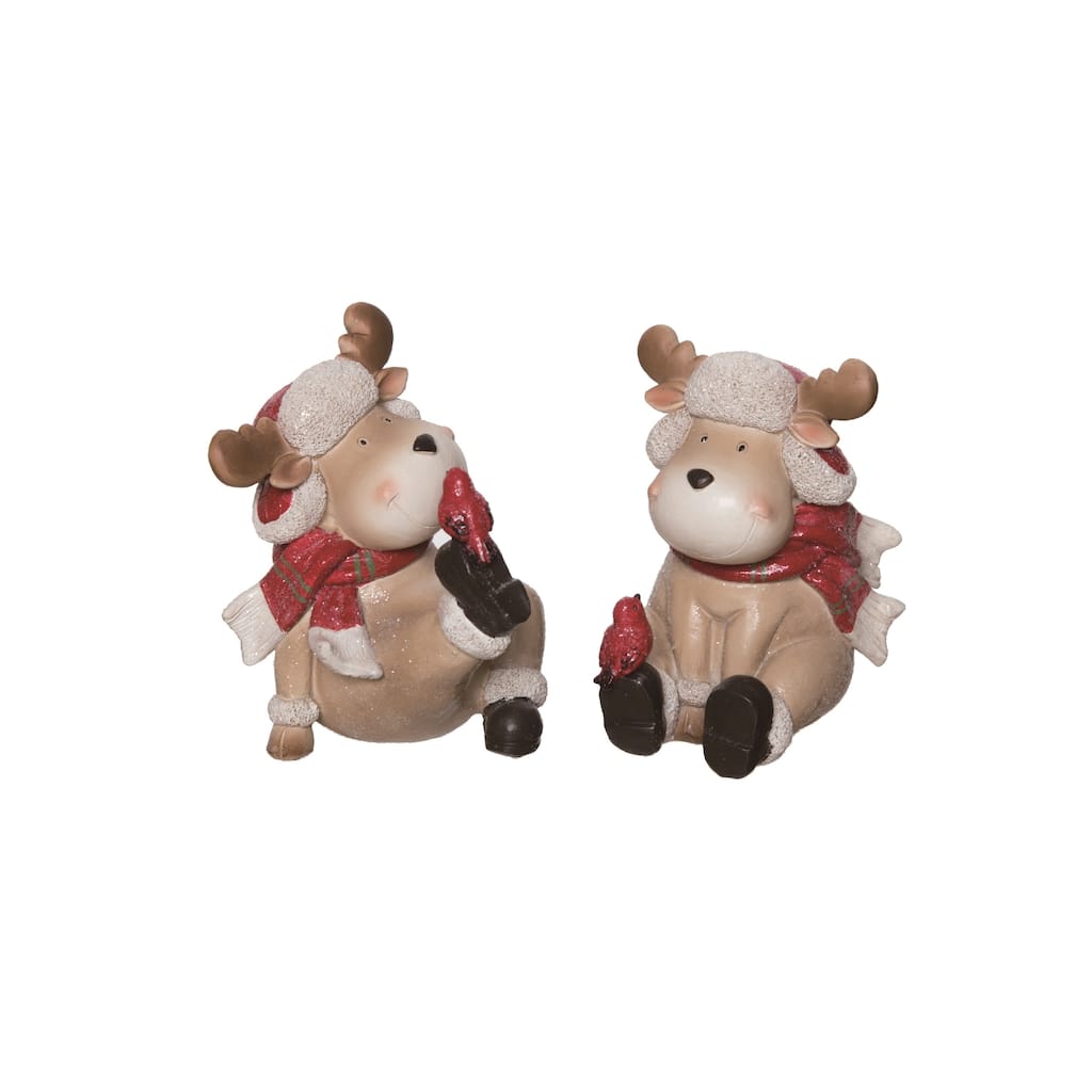 Transpac Resin Small Moose Figurine Set of 2 Christmas Home Decorations