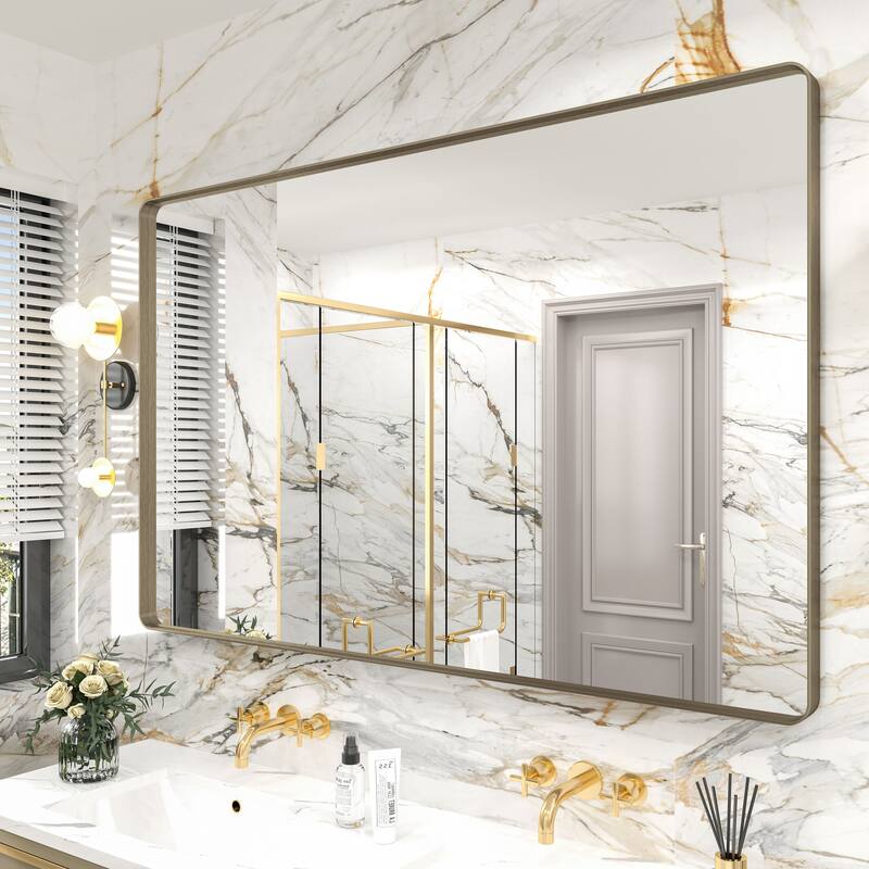 Modern Metal Frame Wall Mounted Bathroom Vanity Mirror - 55x36 - Bronze