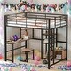 preview thumbnail 1 of 38, Full Size Loft Bed with Desk,Stool,Wardrobe,Shelves and Cabinet for Home Black