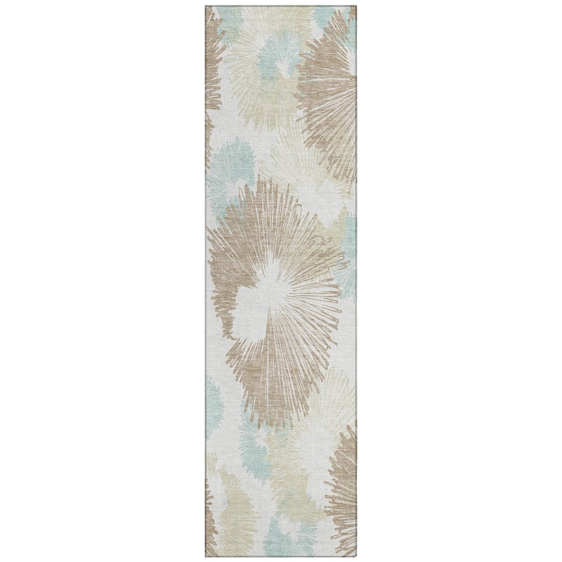 Machine Washable Indoor/Outdoor Modern Floral Chantille Rug