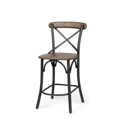 Etienne Medium Brown Solid Wood Seat with Black Metal Frame Counter Stool - 20"W x 22.8"D x 40"H