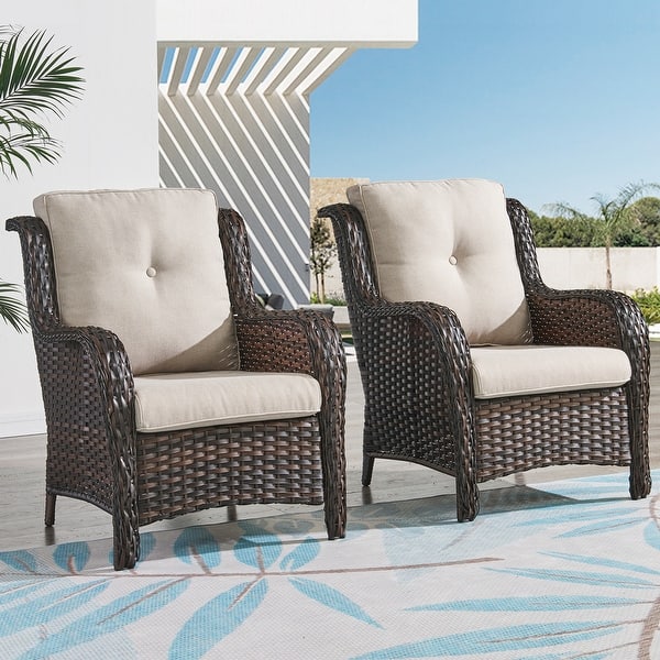 Outdoor Wicker High Back Club Chair with Cushions (Set of 2) Bed Bath