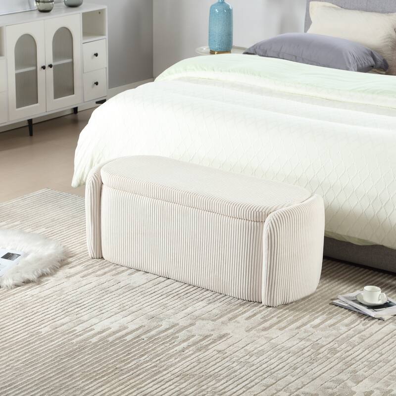 House Hold Storage Ottoman,Bedroom End Bench,Upholstered Fabric Storage Ottoman with Safety Hinge