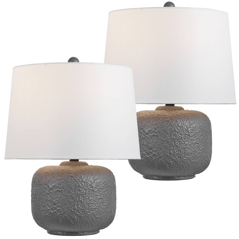 Qualm 20" Resin/Metal Rounded Barrel LED Table Lamp, (Set of 2), By JONATHAN Y - Gray