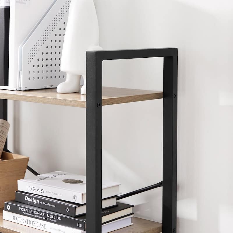 4-Tier Freestanding Vertical Storage Bookcase Shelf with Steel Frame and X-Shaped Bars - 25.9"L x 11.8"W x 47.2"H