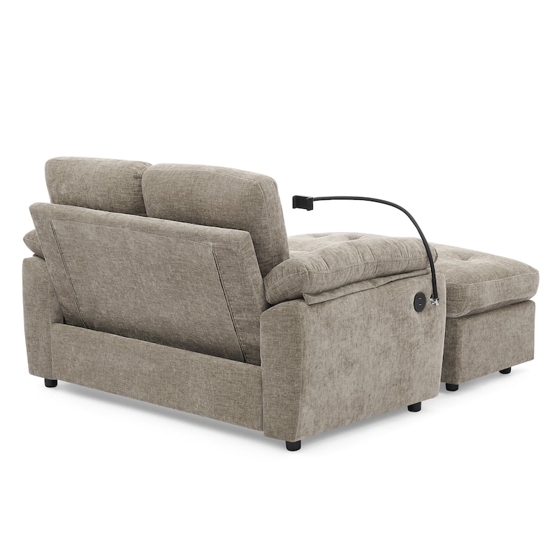 Double Recliner Chair with Adjustable Backrest, Storage Ottoman, USB Port & Phone Stand