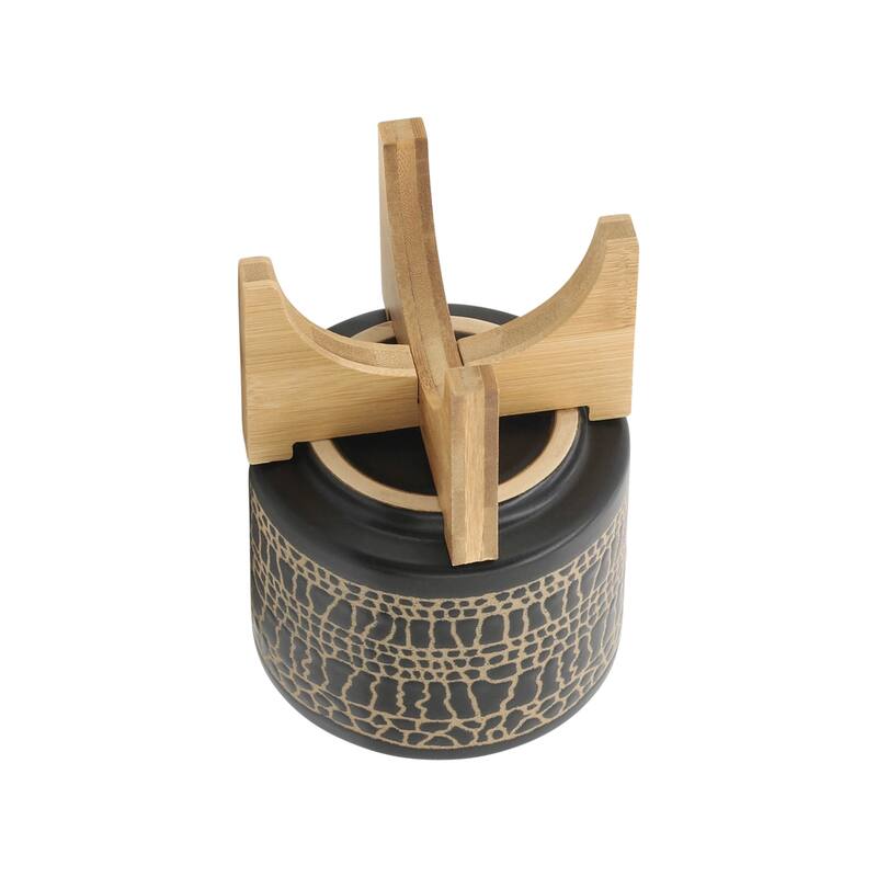 Sagebrook Home Modern Neutral Ceramic Planter Pot with Natural Wood Stand