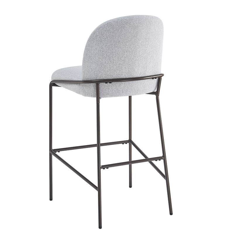Fabric Upholstered Bar Stools Set of 2, Kitchen Island Chairs with Curved Backrest, Breakfast Bar Chairs with Metal Footrest