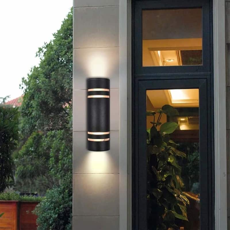 2-Light Industrial Vintage Black Linear Cylinder Wall Lights Waterproof IP54 Lantern Outdoor Wall Sconces