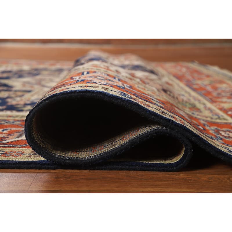 Hand Knotted Oriental 100% Wool Carpet Traditional Medallion Navy Blue & Blues Heriz (serapi) Area Rug - 10' 0'' X 7' 11''