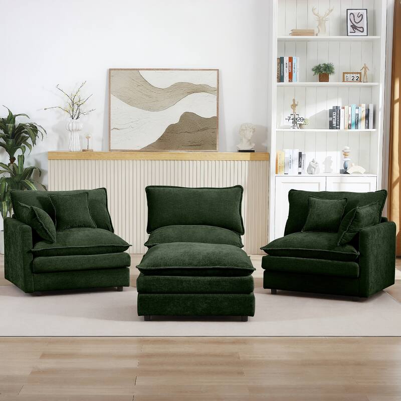L Shape Modular Sectional Sofa Chenille Upholstered Couch wOttoman