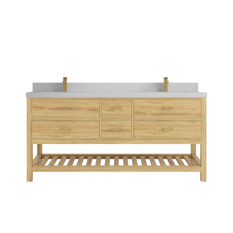 Willow Collections 72 in. W x 22 in. D Parker Solid Teak Double Sink Bathroom Vanity with Countertop