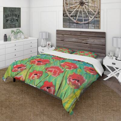 Designart 'Gouache Of Blooming Poppies' Traditional Duvet Cover Set